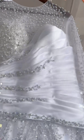 Robe de mariée sirène à col rond illusion, manches longues, corsage en satin plissé, ornée de perles scintillantes, pour mariées africaines