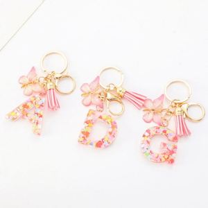 26 Letter Resin Initial Keychain with Tassel Butterfly Pendant <b>Key</b> <b>Ring</b> for Women's <b>Bag</b> Elegant Keychain Accessory - Product Image 2