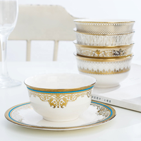 Assiettes à dessert en céramique de luxe européennes avec bordure dorée, ensemble d'assiettes à gâteau, à collation et à apéritif en porcelaine pour la décoration d'hôtels et de maisons