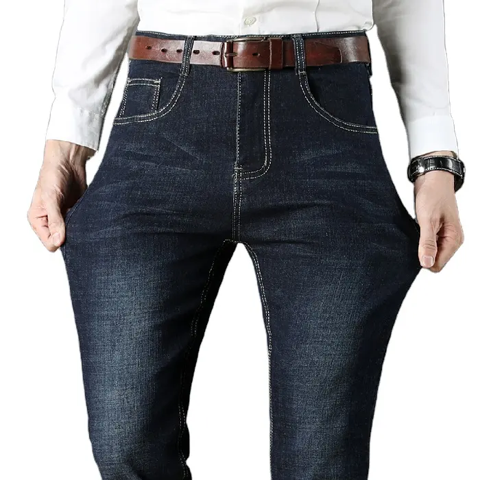 2021 جديد الرجال جينز سترتش الرجال مطاطا سراويل قطنية فضفاضة تناسب سراويل جينز ماركة أزياء الرجال ارتداء