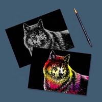 Kit de peinture à gratter arc-en-ciel format A4 YUELU, 4 pièces, série animaux, papier à gratter pour dessin, stylo en bois, bricolage créatif