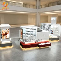 Kiosque à lunettes personnalisable pour centre commercial, comptoir d'exposition pour opticien, vitrine autoportante pour lunettes de soleil avec logo