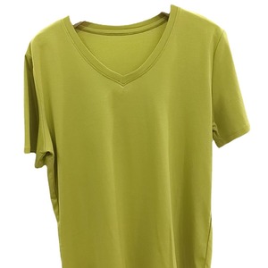 Camiseta de Algodón Mercerizado de Seda de Color Sólido para <span class=keywords><strong>Mujer</strong></span>, Ecológica, de Corte Holgado, Cuello Redondo con Cuello en V Delgado - Product Image 5