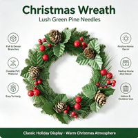 Guirlande de Noël artificielle en aiguilles de pin vertes avec baies rouges et cônes de pin pour porte d'entrée, mur, intérieur, extérieur, Noël