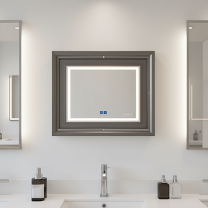 Db Sawyer Led <b>Mirror</b> Square Metallic Gray Wall Mounted Touch Switch Bathroom Use Modern Design - Product Image 2