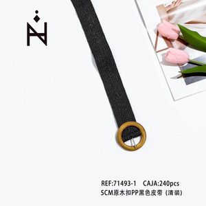 Cintura da donna alla moda con fibbia in legno da 5 cm e cinturino in pelle nera PP - Product Image 3