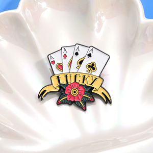 Sming Pins Lucky Poker 4 cartes de <span class=keywords><strong>cul</strong></span> fleurs épingles en émail cartes à jouer créatives broches sac à dos revers Badge - Product Image 4