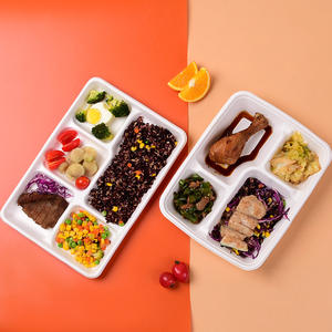 Ensemble de vaisselle JN écologique compostable personnalisé assiettes à bagasse jetables en papier kraft à 4 compartiments emballage de canne à sucre - Product Image 5