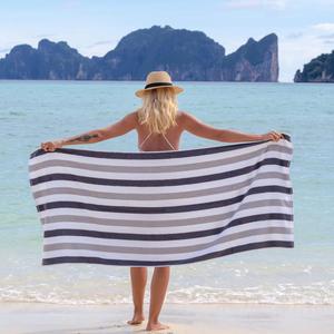 Serviette de plage personnalisée en coton 100% à rayures tendance, super absorbante, de qualité supérieure, douce, avec logo - Product Image 3