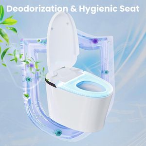 Toilette intelligente blanche moderne avec <span class=keywords><strong>pompe</strong></span> de surpression à siège chauffant, chasse d'eau chaude et sèche-air désodorisation-pour les salles de bain - Product Image 5