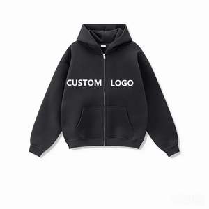 هودي رجالي بسحاب ولون موحد مع شعار مخصص، سترة فضفاضة غير رسمية من الصوف بأحجام متعددة - Product Image 1