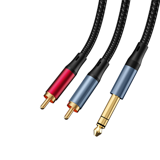 RCA to 6.5mm Nylon Braided Cable Aux to RCA Male Jack Adapter for Mobile Phones MP3 Tablets Speakers