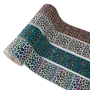 Ruban en gros-grain de 75mm, imprimé léopard, pour vêtements