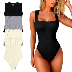 Mono de punto sin mangas de cintura alta para mujer, color liso, con cuello cuadrado y tirantes finos, control de abdomen, body moldeador - Product Image 1