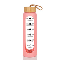 Gobelet en verre borosilicate transparent réutilisable et écologique avec marqueur de temps, manchon en silicone, couvercle en bambou, compatible lave-vaisselle et micro-ondes, idéal pour les voyages