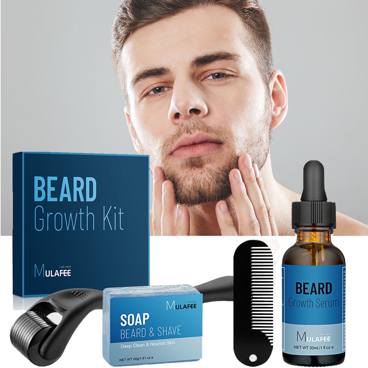 Лидер продаж на Amazon, частная марка, ролик для бороды, уход за волосами, набор масла, органический высококачественный набор для роста бороды для мужчин