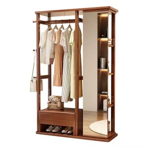 Soporte de abrigo y sombrero de espejo de cuerpo entero de madera maciza barata de último estilo con espejo de ajuste giratorio de estante integrado para armarios - Product Image 6