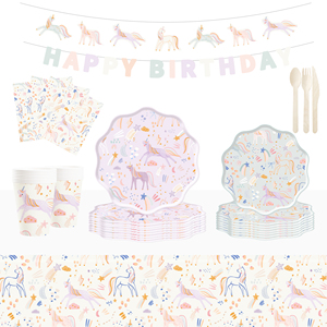 Ensemble de vaisselle jetable DAMAI Unicorn, assiettes et gobelets en papier à thème de dessins animés, fournitures pour fêtes d'anniversaire d'enfants, accessoires de décoration pour lieux de fête - Product Image 1