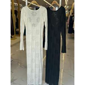 Robe longue en maille florale Sobe, col rond, coupe ample, transparente, noire, robe décontractée pour tous les jours - Product Image 2