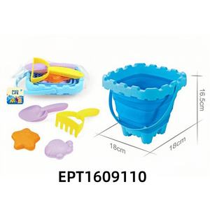 ชุดถังทรายพับได้ EPT - ชุดของเล่นทรายพลาสติกสำหรับเด็ก 5 ชิ้น ชุดอุปกรณ์เล่นทรายกลางแจ้งสำหรับฤดูร้อน พร้อมพลั่ว คราด และแม่พิมพ์ - Product Image 4