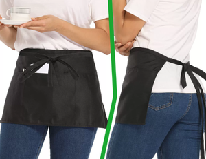 12 Inch Zwart Polyester Half Schort Server Taille Schorten Met 3 Zakken Voor Serveerster - Product Image 2