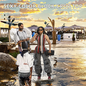 Fashion Streetwear Square Woven Hollow Sexy Sleeveless Backless Color Block Corset Zipper <b>Patchwork</b> Tube Crop <b>Top</b> Women's Tank - Product Image 2