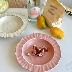 Assiette de salle à manger en dentelle en céramique Accueil Dîner Dessert profond Salade Assiette plate de couleur unie pour Restaurant Café Fête de famille - Product Image 3