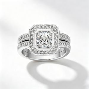 Prix de gros – Ensemble de mariage et de fiançailles tendance pour femme en argent sterling 925 plaqué rhodium avec zircon taille coussin – Anniversaire - Product Image 2