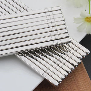 304 Stainless Steel Chopsticks Thickened Square Anti Slip For Adults And Children 22cm 19cm Food Grade <b>Microwave</b> Oven Safe - Product Image 1