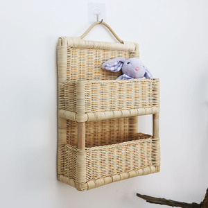 Rattan Wall Mounted Storage <b>Basket</b> Double Layer Rectangle Hanging Rack For Neatening And Home Decoration - Product Image 4