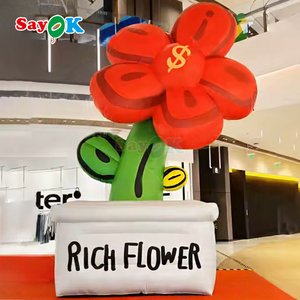 Sayok, maceta <span class=keywords><strong>de</strong></span> flores inflable gigante, decoración comercial, luz LED, flor rica inflable con Base - Product Image 1