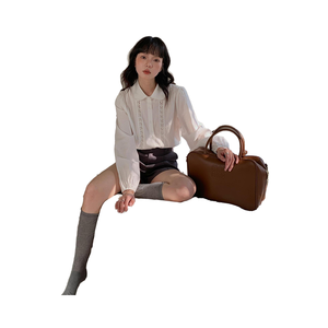 Otoño Hou Mai Casual Mujer Top Y1122F Song Ming French Doll Collar Camisa Retro Encaje Botón Decoración Tejido Tela de poliéster - Product Image 1