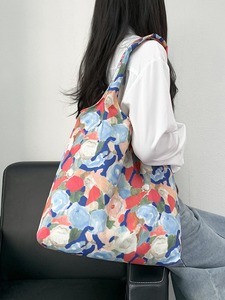 Bolso de Mano Creativo de Verano, Estilo Casual Vintage, Portátil, de Gran Capacidad, de Algodón con Estampado Floral - Product Image 3