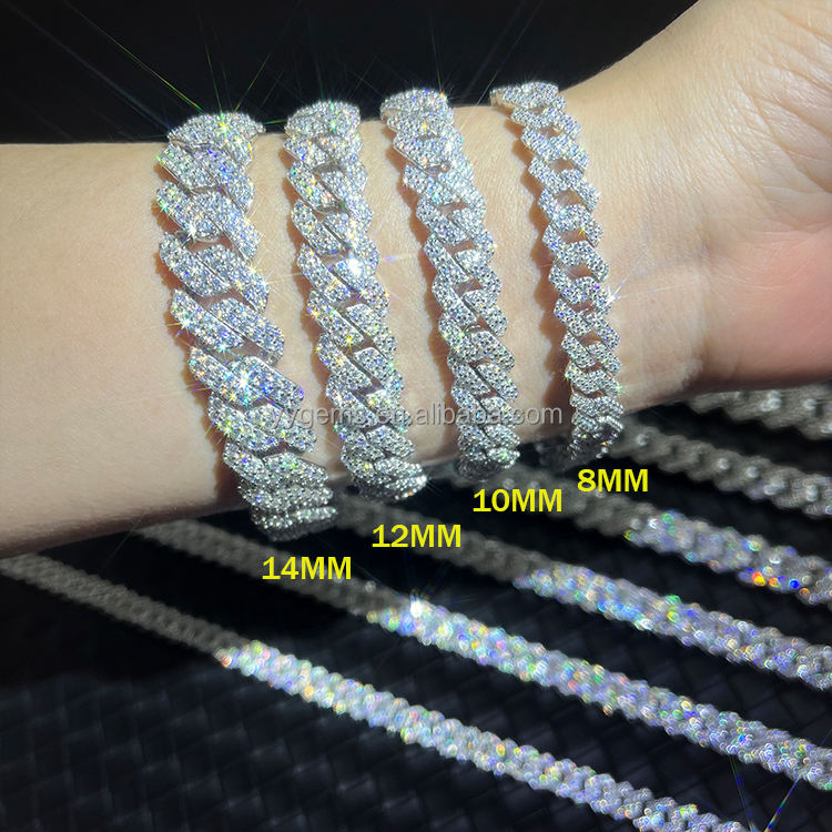 สร้อยข้อมือคิวบาสีขาว ขนาด 12 มม. 2 แถว