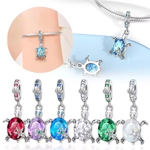 Pulsera y Colgante de Plata de Ley 925 con Dijes de Estrella y Tortuga Marina de Circonita Azul, Joyería DIY para Mujer, Regalo Cristiano - Product Image 4