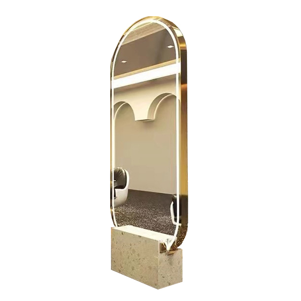 Hairdressing Mirror Table Hair Salon Special Barber Shop Mirror with Lamp Stainless Steel Single-sided Mirror Table Simple Floor