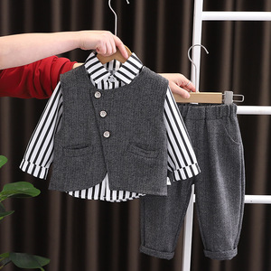 Costume 3 pièces pour bébé garçon, chemise rayée, gilet à chevrons, pantalon, tenue <span class=keywords><strong>de</strong></span> mariage pour tout-petits, vêtements formels pour fête d'anniversaire pour petits garçons - Product Image 3