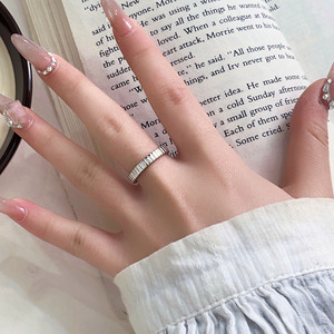 Striped Silver <b>Ring</b> Geometric Design <b>Open</b> Adjustable For Women Minimalist Jewelry Gift - Product Image 1