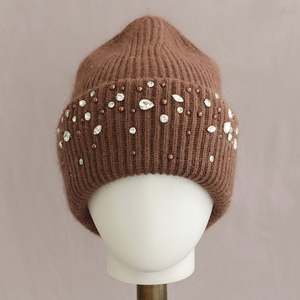 Bonnet en tricot avec strass, épaissi, chaud pour l'automne et l'hiver - Product Image 3