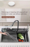 Évier de cuisine cascade à affichage numérique LED à fente unique populaire avec lave-gobelet