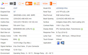 Chất lượng cao chi phí LD550EQE-FPA1 55 inch màn hình 3840*2160 TFT <span class=keywords><strong>LCD</strong></span> module 1.07b Màu sắc hiển thị bảng điều chỉnh cho ngoài trời kỹ thuật số biển - Product Image 5
