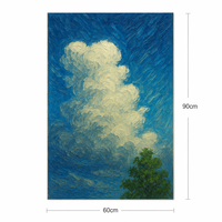 Toile de peinture à l'huile artisanale sur mesure 60x90 cm, paysage non tendu, art mural nuage bleu pour la décoration d'hôtels, de bureaux et de maisons