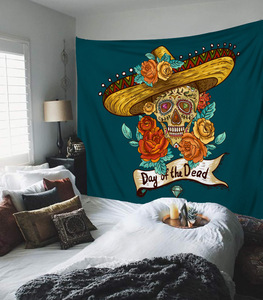 Cráneo rey meditando en flores Luna Mandala tapiz alfombra Hippie adivinación de <span class=keywords><strong>Tarot</strong></span> gato Ouija brujería colgante de pared Manta - Product Image 1