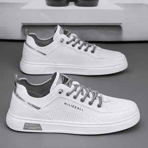 Zapatos Deportivos de Moda con Cordones, Zapatos Casuales para Uso Diario, Parte Superior de Tela Blanca Transpirable, Suela Blanca Texturizada Antideslizante, Ligeros - Product Image 1