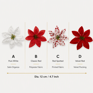 Cabezas de Flores de Poinsettia Artificiales de 12 cm, Tela de Seda, Satén y Terciopelo, 4 Estilos, Decoración para Bodas, Fiestas y Hogar, 30 Piezas/Bolsa - Product Image 3