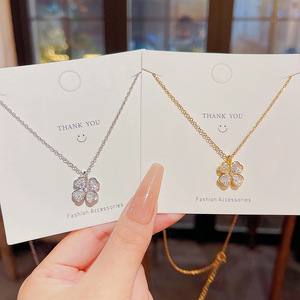 Collar ZGBROTHERS TW-10 de Acero Inoxidable con Cadena Singapuriana Trenzada, Zirconia, Colgante de Corazón Romántico y Trébol de Cuatro Hojas para Mujer - Product Image 1