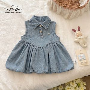 TongXingYuan Girls Denim Sleeveless Dress Tulip Skirt Breathable Summer Wear - Product Image 1