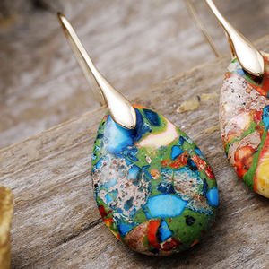 Pendientes colgantes de piedra Emperador de estilo étnico, coloridos naturales para viajes diarios, exageración religiosa exquisita para regalo y fiesta - Product Image 5