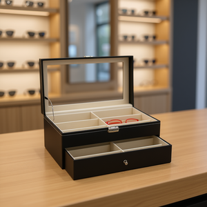 Rangement de lunettes en cuir 12 pièces et tiroir d'affichage de lunettes de soleil Organisateur de boîtier verrouillable pour idée cadeau optique - Product Image 2