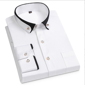 <span class=keywords><strong>Chemise</strong></span> décontractée à manches longues personnalisable pour <span class=keywords><strong>homme</strong></span>, coupe ajustée, couleurs unies, confortable, anti-boulochage, en sergé polyester/coton - Product Image 1